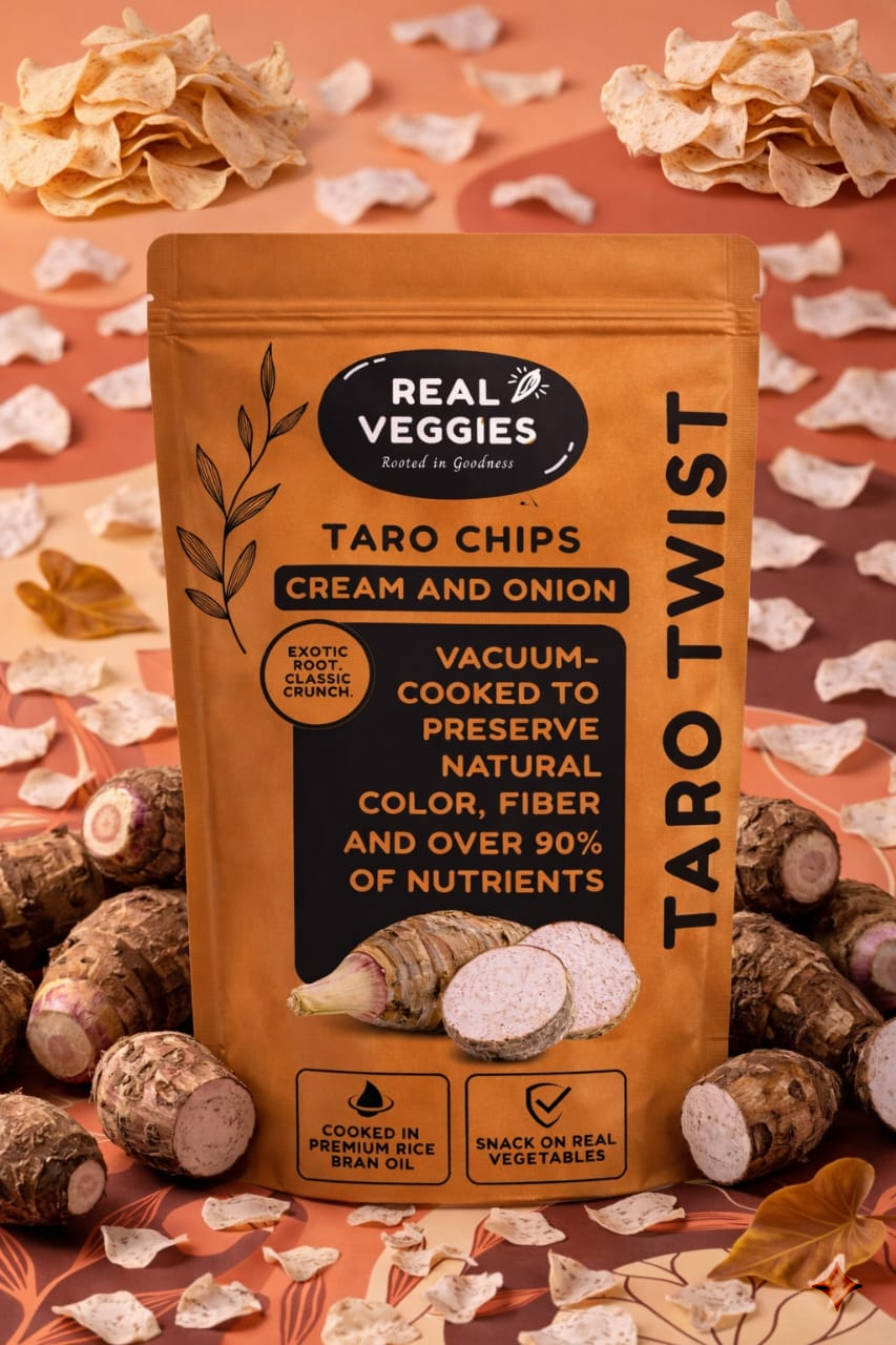 Taro Chips – Cream & Onion (Vacuum Cooked, Exotic Root Snack)